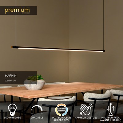 Lucide MARNIK - Suspension - Ø 2,5 cm - LED Dim. - CCT - 1x24W 2700K/4000K - Détecteur à balayage manuel - Noir | Premium